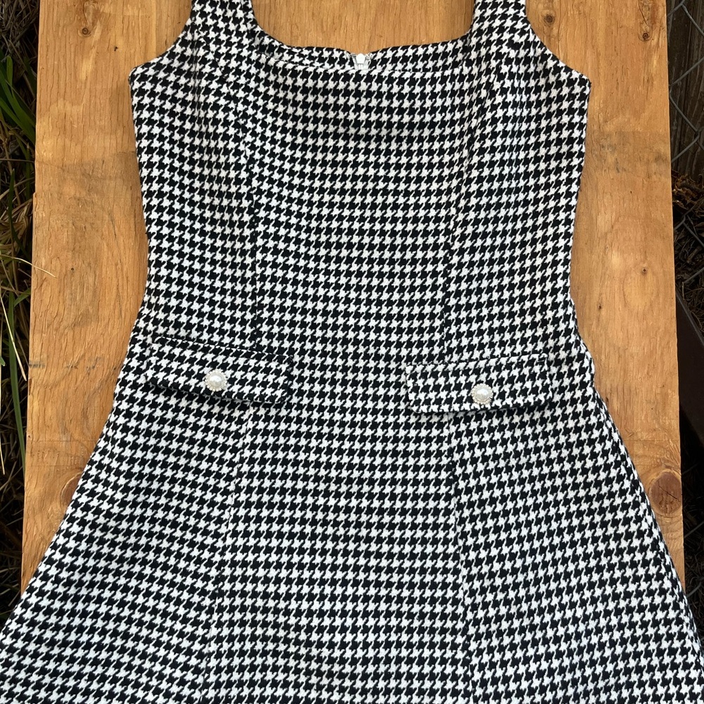 Classic Black and White Houndstooth Mini Dress